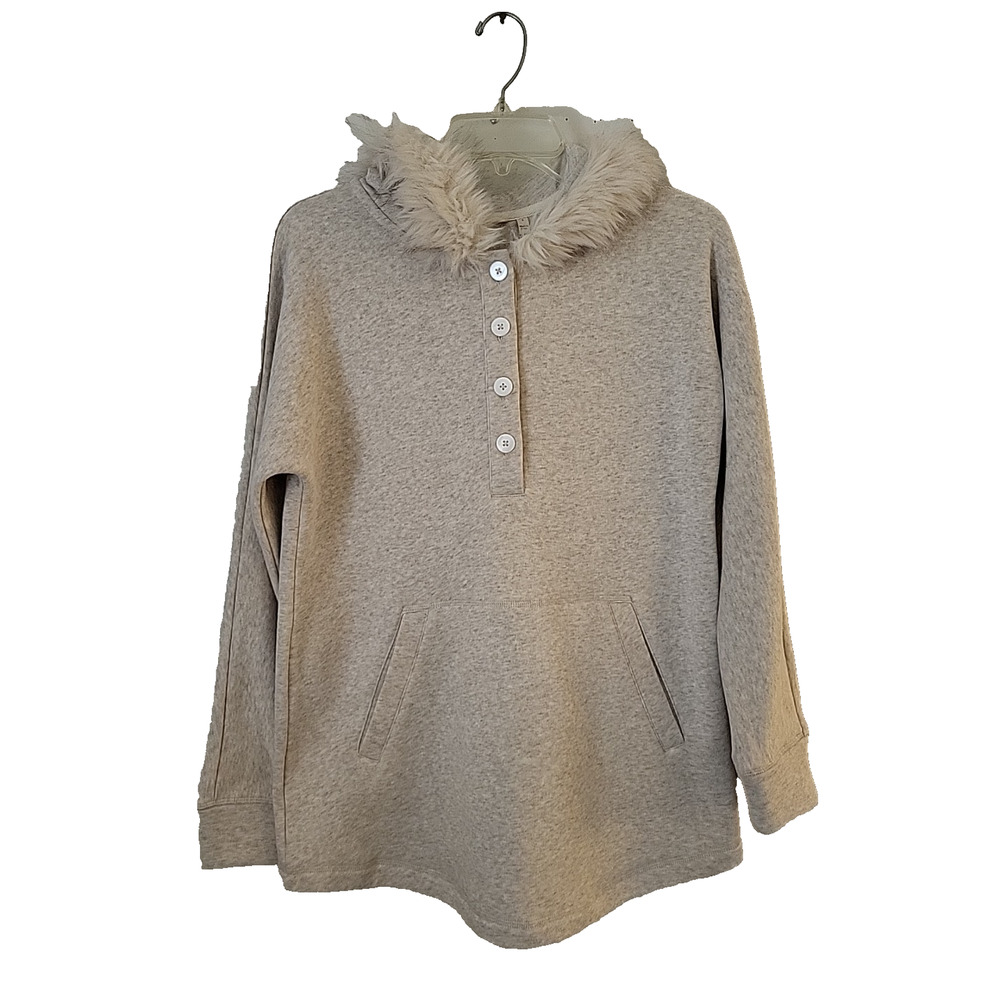 Soft Surroundings Alpina Pullover Popover Soft Heather Faux Fur Hood Size SM